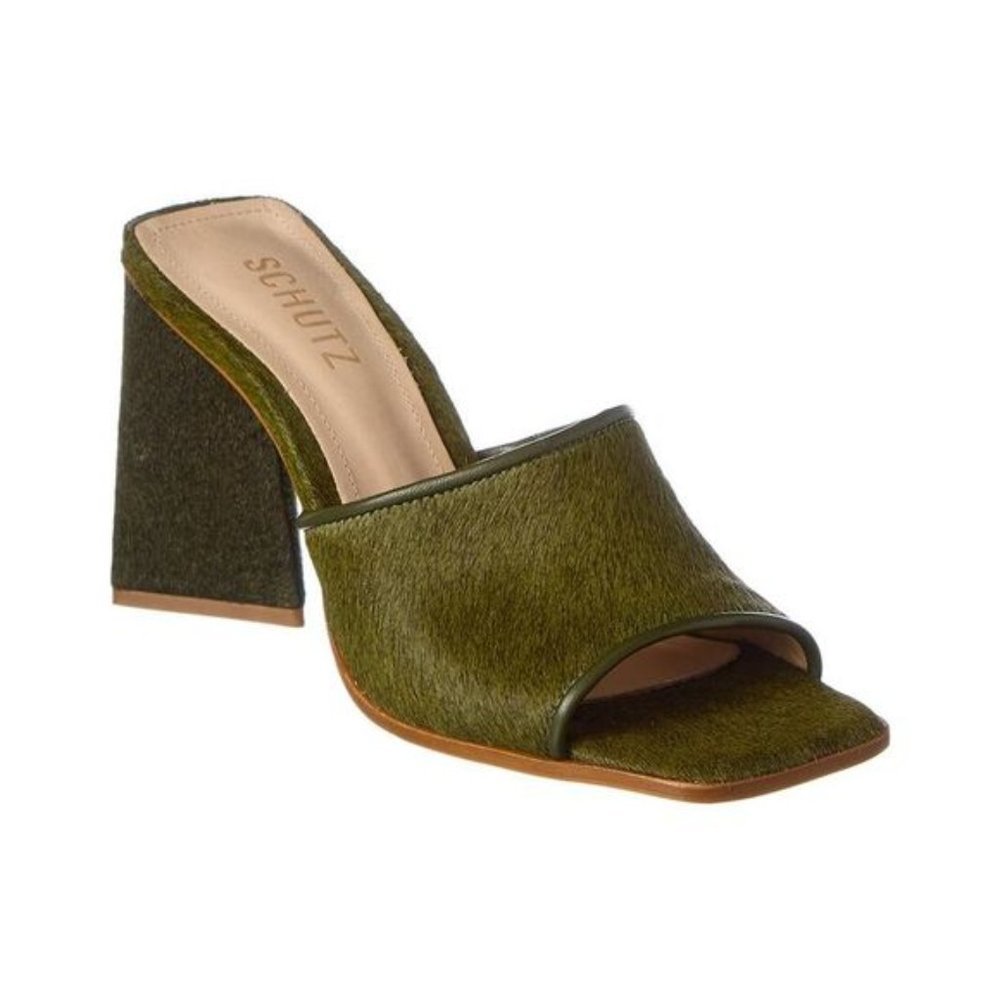 Schutz Olive Green Open-Toe Block Heel Mule
